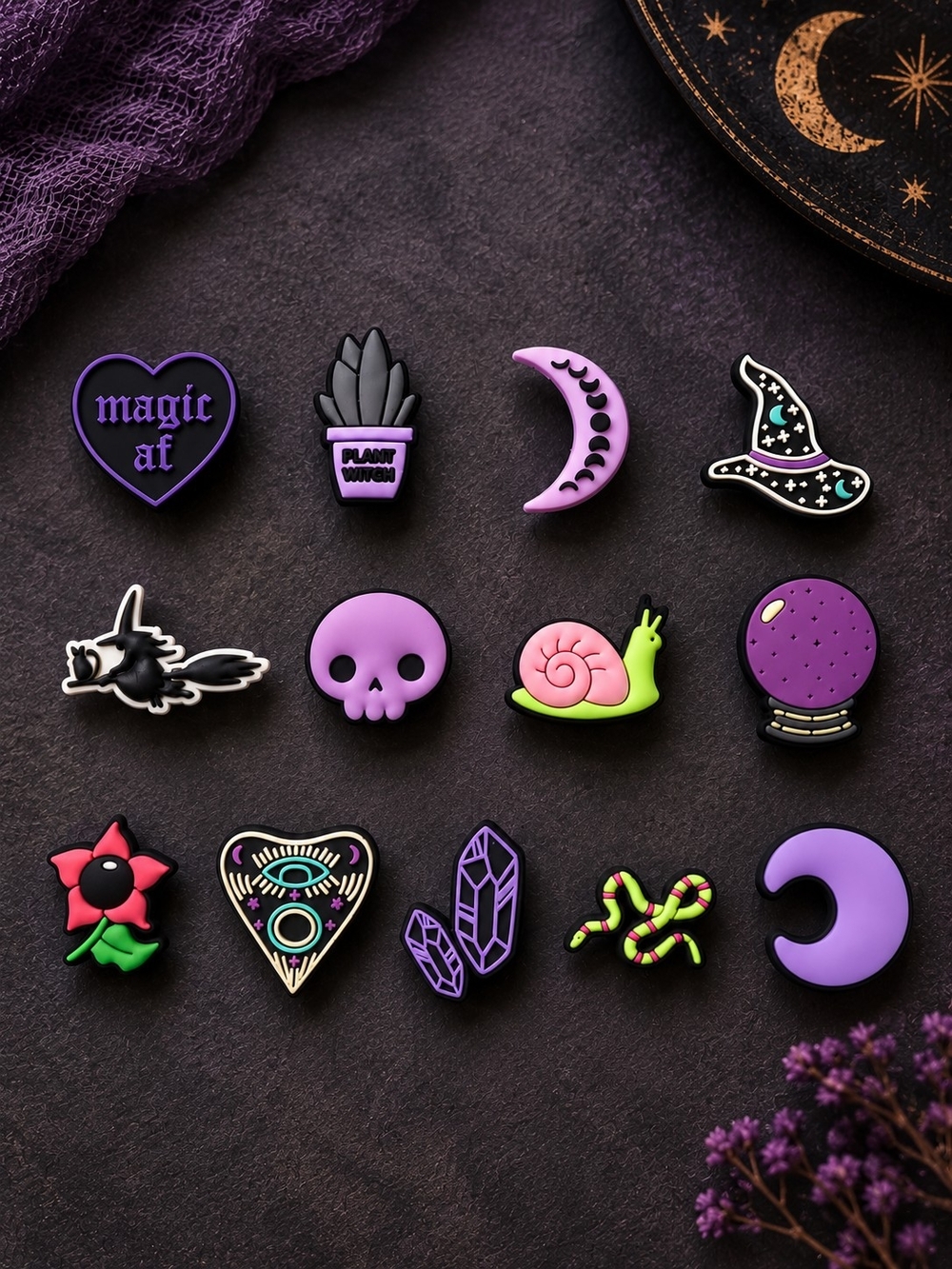 13pc Witchy Shoe Charms Halloween Pastel Goth Magic Clog Charm Set